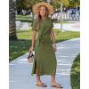 image:imageGRAPENT Long Dresses for Women Casual Summer Side Split Beach Vacation Short Sleeve Self Tie 2026 Comfy Tshirt DressArmy Green