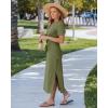 image:imageGRAPENT Long Dresses for Women Casual Summer Side Split Beach Vacation Short Sleeve Self Tie 2026 Comfy Tshirt DressArmy Green