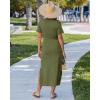 image:imageGRAPENT Long Dresses for Women Casual Summer Side Split Beach Vacation Short Sleeve Self Tie 2026 Comfy Tshirt DressArmy Green