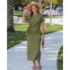 image:imageGRAPENT Long Dresses for Women Casual Summer Side Split Beach Vacation Short Sleeve Self Tie 2026 Comfy Tshirt DressArmy Green