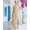 image:imageGRAPENT Long Dresses for Women Casual Summer Side Split Beach Vacation Short Sleeve Self Tie 2026 Comfy Tshirt DressBeige