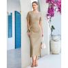 image:imageGRAPENT Long Dresses for Women Casual Summer Side Split Beach Vacation Short Sleeve Self Tie 2026 Comfy Tshirt DressBeige