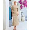 image:imageGRAPENT Long Dresses for Women Casual Summer Side Split Beach Vacation Short Sleeve Self Tie 2026 Comfy Tshirt DressBeige