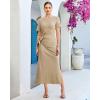 image:imageGRAPENT Long Dresses for Women Casual Summer Side Split Beach Vacation Short Sleeve Self Tie 2026 Comfy Tshirt DressBeige