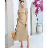 image:imageGRAPENT Long Dresses for Women Casual Summer Side Split Beach Vacation Short Sleeve Self Tie 2026 Comfy Tshirt DressBeige