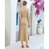 image:imageGRAPENT Long Dresses for Women Casual Summer Side Split Beach Vacation Short Sleeve Self Tie 2026 Comfy Tshirt DressBeige
