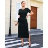image:imageGRAPENT Long Dresses for Women Casual Summer Side Split Beach Vacation Short Sleeve Self Tie 2026 Comfy Tshirt DressBlack