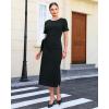 image:imageGRAPENT Long Dresses for Women Casual Summer Side Split Beach Vacation Short Sleeve Self Tie 2026 Comfy Tshirt DressBlack