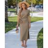 image:imageGRAPENT Long Dresses for Women Casual Summer Side Split Beach Vacation Short Sleeve Self Tie 2026 Comfy Tshirt DressCoffee