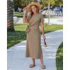 image:imageGRAPENT Long Dresses for Women Casual Summer Side Split Beach Vacation Short Sleeve Self Tie 2026 Comfy Tshirt DressCoffee