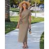 image:imageGRAPENT Long Dresses for Women Casual Summer Side Split Beach Vacation Short Sleeve Self Tie 2026 Comfy Tshirt DressCoffee