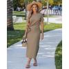 image:imageGRAPENT Long Dresses for Women Casual Summer Side Split Beach Vacation Short Sleeve Self Tie 2026 Comfy Tshirt DressCoffee