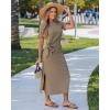 image:imageGRAPENT Long Dresses for Women Casual Summer Side Split Beach Vacation Short Sleeve Self Tie 2026 Comfy Tshirt DressCoffee