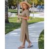image:imageGRAPENT Long Dresses for Women Casual Summer Side Split Beach Vacation Short Sleeve Self Tie 2026 Comfy Tshirt DressCoffee