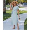 image:imageGRAPENT Long Dresses for Women Casual Summer Side Split Beach Vacation Short Sleeve Self Tie 2026 Comfy Tshirt DressDenim Blue