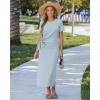 image:imageGRAPENT Long Dresses for Women Casual Summer Side Split Beach Vacation Short Sleeve Self Tie 2026 Comfy Tshirt DressDenim Blue