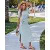 image:imageGRAPENT Long Dresses for Women Casual Summer Side Split Beach Vacation Short Sleeve Self Tie 2026 Comfy Tshirt DressDenim Blue