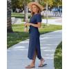 image:imageGRAPENT Long Dresses for Women Casual Summer Side Split Beach Vacation Short Sleeve Self Tie 2026 Comfy Tshirt DressNavy Blue
