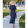 image:imageGRAPENT Long Dresses for Women Casual Summer Side Split Beach Vacation Short Sleeve Self Tie 2026 Comfy Tshirt DressNavy Blue