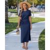 image:imageGRAPENT Long Dresses for Women Casual Summer Side Split Beach Vacation Short Sleeve Self Tie 2026 Comfy Tshirt DressNavy Blue