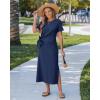 image:imageGRAPENT Long Dresses for Women Casual Summer Side Split Beach Vacation Short Sleeve Self Tie 2026 Comfy Tshirt DressNavy Blue