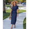 image:imageGRAPENT Long Dresses for Women Casual Summer Side Split Beach Vacation Short Sleeve Self Tie 2026 Comfy Tshirt DressNavy Blue