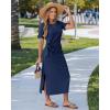 image:imageGRAPENT Long Dresses for Women Casual Summer Side Split Beach Vacation Short Sleeve Self Tie 2026 Comfy Tshirt DressNavy Blue