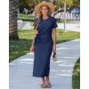 image:imageGRAPENT Long Dresses for Women Casual Summer Side Split Beach Vacation Short Sleeve Self Tie 2026 Comfy Tshirt DressNavy Blue