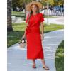 image:imageGRAPENT Long Dresses for Women Casual Summer Side Split Beach Vacation Short Sleeve Self Tie 2026 Comfy Tshirt DressRed