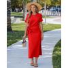 image:imageGRAPENT Long Dresses for Women Casual Summer Side Split Beach Vacation Short Sleeve Self Tie 2026 Comfy Tshirt DressRed