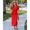 image:imageGRAPENT Long Dresses for Women Casual Summer Side Split Beach Vacation Short Sleeve Self Tie 2026 Comfy Tshirt DressRed