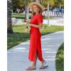 image:imageGRAPENT Long Dresses for Women Casual Summer Side Split Beach Vacation Short Sleeve Self Tie 2026 Comfy Tshirt DressRed
