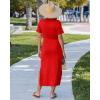 image:imageGRAPENT Long Dresses for Women Casual Summer Side Split Beach Vacation Short Sleeve Self Tie 2026 Comfy Tshirt DressRed