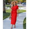 image:imageGRAPENT Long Dresses for Women Casual Summer Side Split Beach Vacation Short Sleeve Self Tie 2026 Comfy Tshirt DressRed