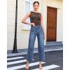 image:imageGRAPENT Wide Leg Jeans for Women Cropped High Waisted Trendy Patch Pocket Baggy Loose Straight Leg Stretchy Denim PantsAfter Dusk Blue