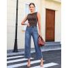 image:imageGRAPENT Wide Leg Jeans for Women Cropped High Waisted Trendy Patch Pocket Baggy Loose Straight Leg Stretchy Denim PantsAfter Dusk Blue