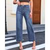 image:imageGRAPENT Wide Leg Jeans for Women Cropped High Waisted Trendy Patch Pocket Baggy Loose Straight Leg Stretchy Denim PantsAfter Dusk Blue