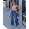image:imageGRAPENT Wide Leg Jeans for Women Cropped High Waisted Trendy Patch Pocket Baggy Loose Straight Leg Stretchy Denim PantsClassic Blue