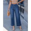 image:imageGRAPENT Wide Leg Jeans for Women Cropped High Waisted Trendy Patch Pocket Baggy Loose Straight Leg Stretchy Denim PantsClassic Blue