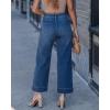 image:imageGRAPENT Wide Leg Jeans for Women Cropped High Waisted Trendy Patch Pocket Baggy Loose Straight Leg Stretchy Denim PantsClassic Blue