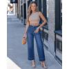 image:imageGRAPENT Wide Leg Jeans for Women Cropped High Waisted Trendy Patch Pocket Baggy Loose Straight Leg Stretchy Denim PantsClassic Blue