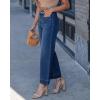 image:imageGRAPENT Wide Leg Jeans for Women Cropped High Waisted Trendy Patch Pocket Baggy Loose Straight Leg Stretchy Denim PantsClassic Blue
