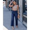 image:imageGRAPENT Wide Leg Jeans for Women Cropped High Waisted Trendy Patch Pocket Baggy Loose Straight Leg Stretchy Denim PantsDarkness Blue