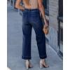 image:imageGRAPENT Wide Leg Jeans for Women Cropped High Waisted Trendy Patch Pocket Baggy Loose Straight Leg Stretchy Denim PantsDarkness Blue