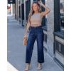 image:imageGRAPENT Wide Leg Jeans for Women Cropped High Waisted Trendy Patch Pocket Baggy Loose Straight Leg Stretchy Denim PantsDarkness Blue