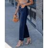 image:imageGRAPENT Wide Leg Jeans for Women Cropped High Waisted Trendy Patch Pocket Baggy Loose Straight Leg Stretchy Denim PantsDarkness Blue