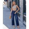 image:imageGRAPENT Wide Leg Jeans for Women Cropped High Waisted Trendy Patch Pocket Baggy Loose Straight Leg Stretchy Denim PantsDarkness Blue