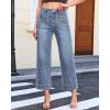 image:imageGRAPENT Wide Leg Jeans for Women Cropped High Waisted Trendy Patch Pocket Baggy Loose Straight Leg Stretchy Denim PantsOcean Blue