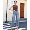 image:imageGRAPENT Wide Leg Jeans for Women Cropped High Waisted Trendy Patch Pocket Baggy Loose Straight Leg Stretchy Denim PantsOcean Blue