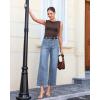 image:imageGRAPENT Wide Leg Jeans for Women Cropped High Waisted Trendy Patch Pocket Baggy Loose Straight Leg Stretchy Denim PantsOcean Blue
